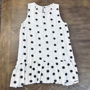 Blu Pepper Women's White Sleeveless Brown Polka Dot Ruffle Hem‎ dress Large